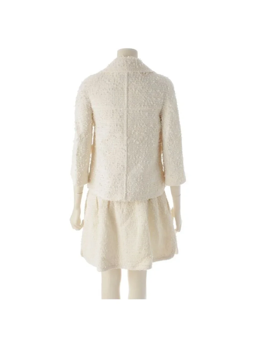 Chanel Tweed Lion Button Jacket Dress Set White 34